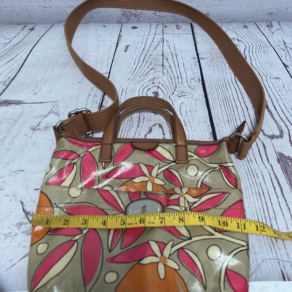 Fossil Calypso Key-Per Coated Canvas Crossbody Orange Fruit Print Multicolor - Picture 8 of 10